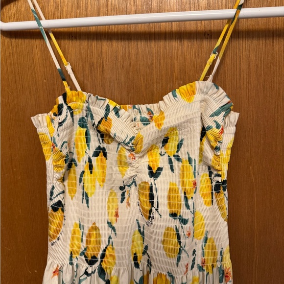 H&M Lemon Print Smocked Sundress White Yellow Sleeveless S Bonus earrings NWT - Picture 3 of 16